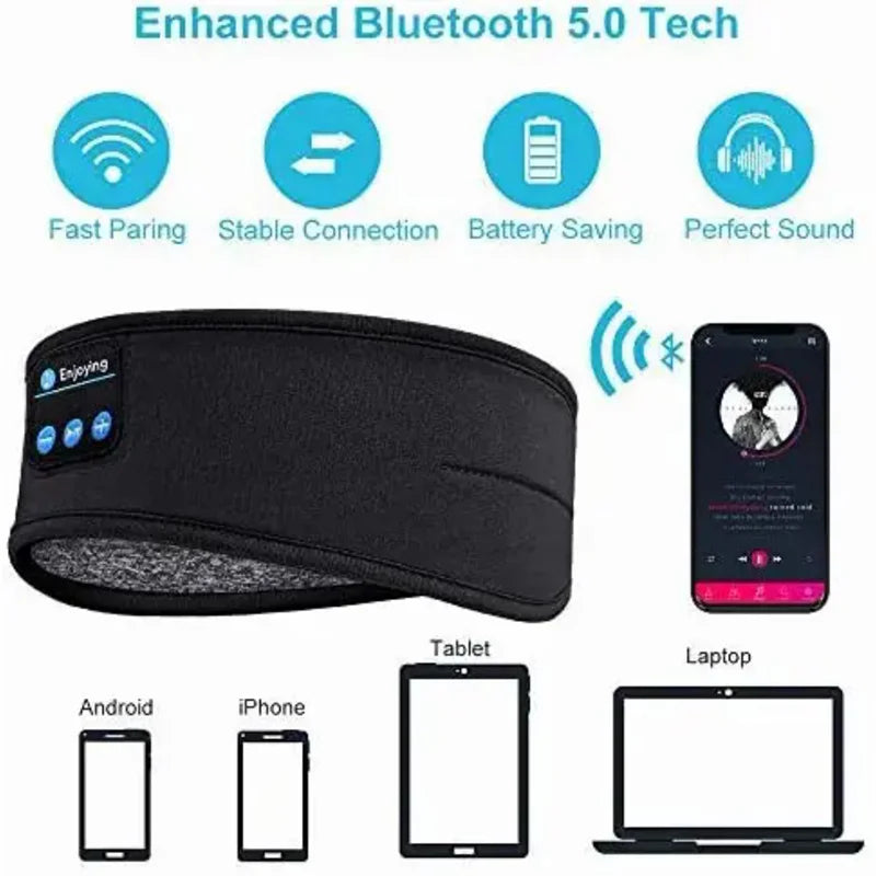Bandeau Bluetooth  – Masque de nuit musical avec casque Bluetooth intégré, bandeau élastique confortable pour écouter de la musique en toute tranquillité.