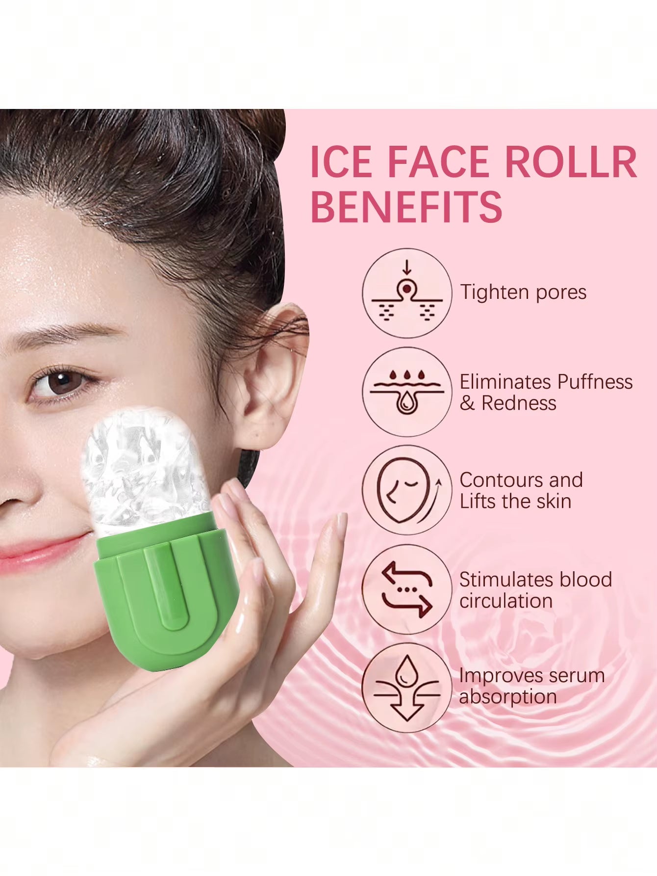 Rouleau glacé pour le visage et les yeux – Massueur facial pour les soins de la peau – Moule à glace en silicone réutilisable pour une peau fraîche et tonifiée.
